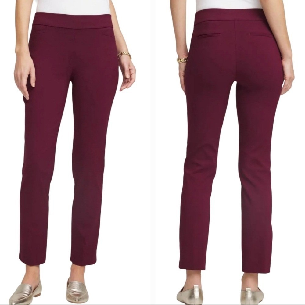 Chico's So Much Comfort Burgundy Suede Like Pull On Pants Women's Size 1‎